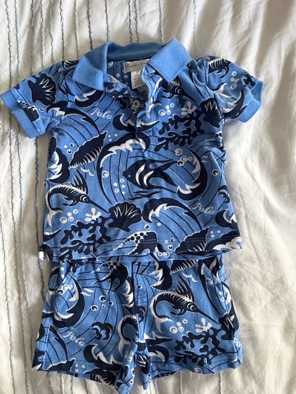 Polo by Ralph Lauren Blue and Navy Wave Print Polo Set